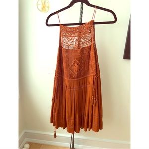 Free People Orange Lace Slip Dress